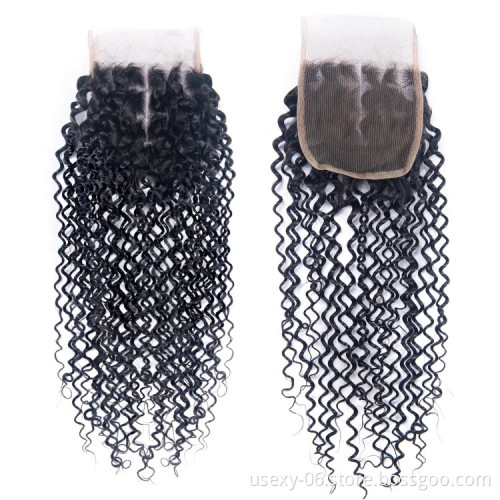 Wholesales Hot Selling  Remy 100% Human Hair Closure Brazilian Virgin Hair Curly Wave 4*4 Closure